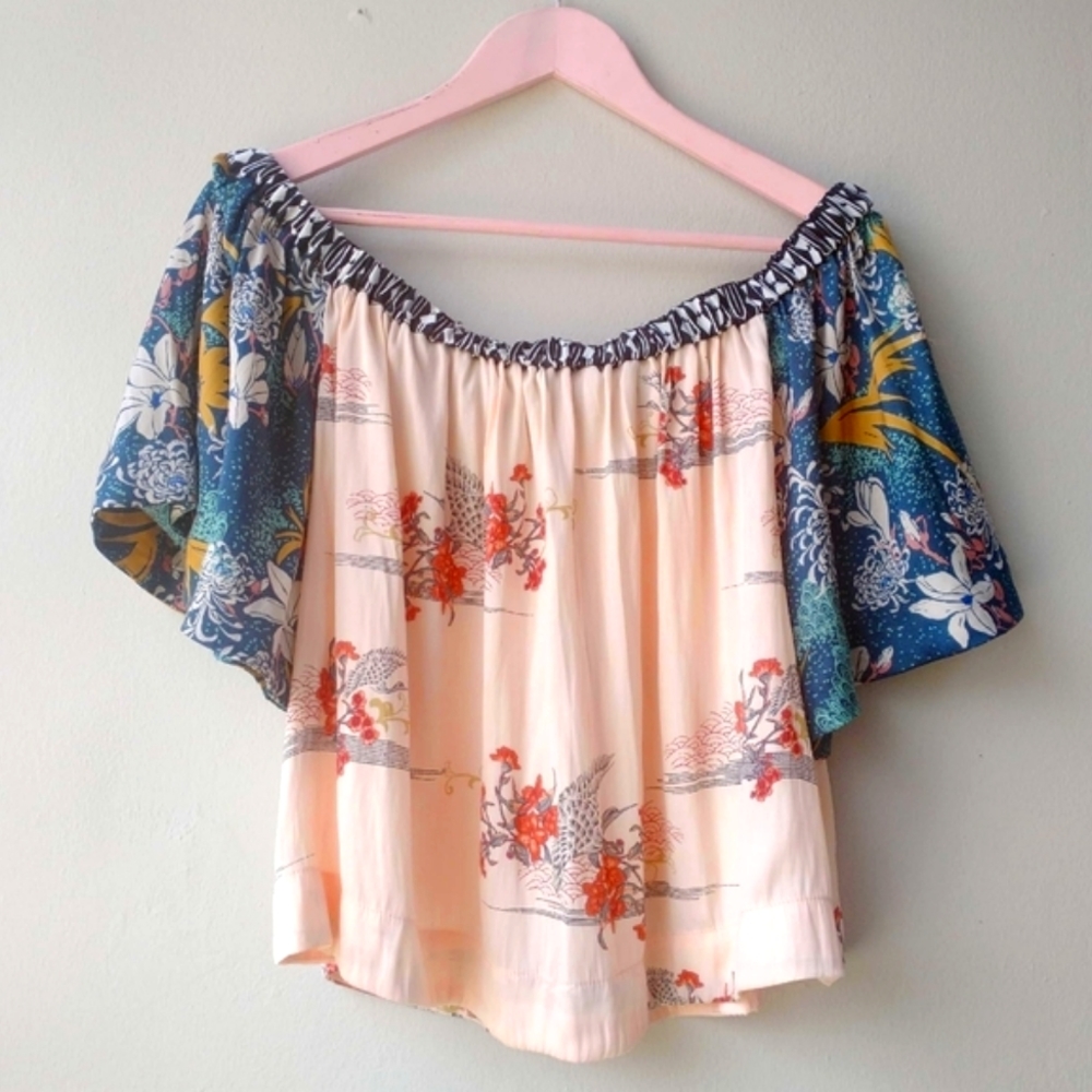 Free People Crane Printed Rochelle Blouse